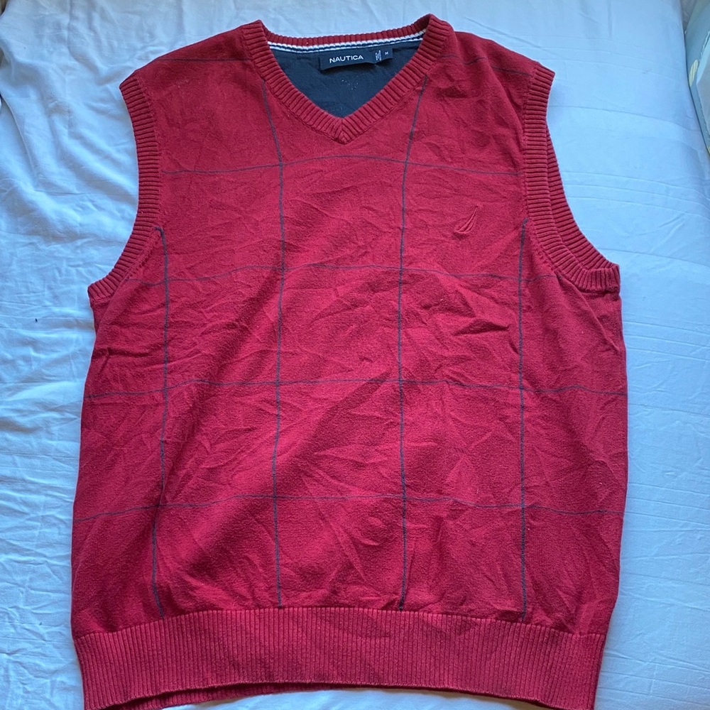 Nautica Men's V-Neck Red Sweater Vest